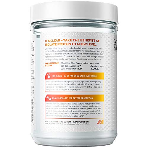 Whey Protein Powder | MuscleTech Clear Whey Protein Isolate | Whey Isolate Protein Powder for Women & Men | Clear Protein Drink | 22g of Protein, 90 Calories | Orange Dreamsicle, 1.1lb (19 Servings)