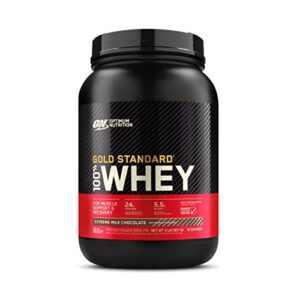 optimum nutrition gold standard 100% whey protein powder, extreme milk chocolate, 2 pound (packaging may vary)