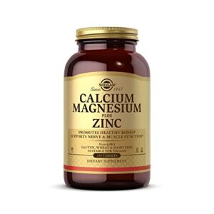 solgar calcium magnesium plus zinc, 250 tablets – promotes healthy bones and teeth – supports nerve & muscle function – non gmo, vegan, gluten free, dairy free, kosher, halal – 83 servings