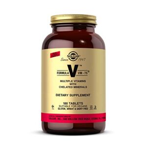 solgar formula vm-75 – multivitamin with chelated minerals – vitamin a, b6, b12, c, d, e – biotin, magnesium, calcium, iron, zinc – vegan gluten/ dairy free – 180 count (pack of 1), cream