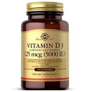 solgar vitamin d3 (cholecalciferol) 125 mcg (5000 iu), 100 softgels – helps maintain healthy bones & teeth – immune system support – non gmo, gluten free, dairy free – 100 servings