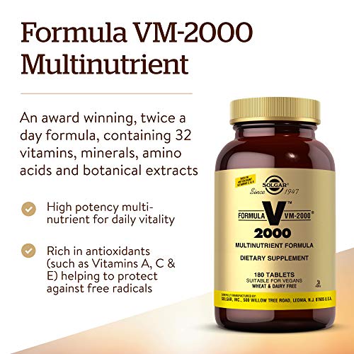 Solgar Formula VM-2000 (Multinutrient System), 180 Tablets - Premium Quality Multiple - Contains Zinc - Supports A Healthy Immune System - Vegan, Dairy Free, Kosher - 90 Servings