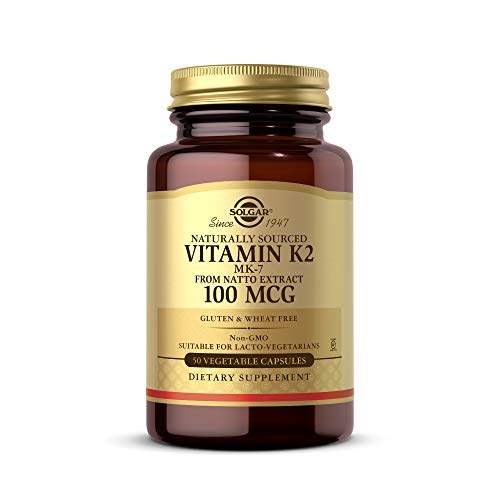 Solgar Vitamin K2 (MK-7) 100mcg, 50 Vegetable Capsules - Supports Bone Health - Natural Whole Food Source from Natto Extract - Non-GMO, Gluten Free - 50 Servings