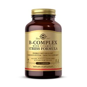 solgar b-complex with vitamin c stress formula, 250 tablets – energy metabolism, nervous system & immune support – non-gmo, vegan, gluten free, dairy free, kosher, halal – 125 servings