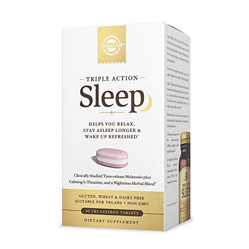 Solgar Triple Action Sleep, 90 Tri-Layer Tablets - Time-Release Melatonin & L-Theanine Plus Herbal Blend - Helps You Relax, Fall Asleep Fast & Stay Asleep Longer - Non-GMO, Gluten Free - 90 Servings