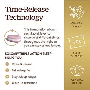 Solgar Triple Action Sleep, 90 Tri-Layer Tablets - Time-Release Melatonin & L-Theanine Plus Herbal Blend - Helps You Relax, Fall Asleep Fast & Stay Asleep Longer - Non-GMO, Gluten Free - 90 Servings