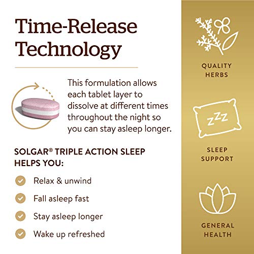 Solgar Triple Action Sleep, 90 Tri-Layer Tablets - Time-Release Melatonin & L-Theanine Plus Herbal Blend - Helps You Relax, Fall Asleep Fast & Stay Asleep Longer - Non-GMO, Gluten Free - 90 Servings