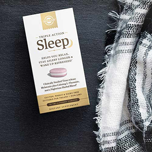 Solgar Triple Action Sleep, 90 Tri-Layer Tablets - Time-Release Melatonin & L-Theanine Plus Herbal Blend - Helps You Relax, Fall Asleep Fast & Stay Asleep Longer - Non-GMO, Gluten Free - 90 Servings