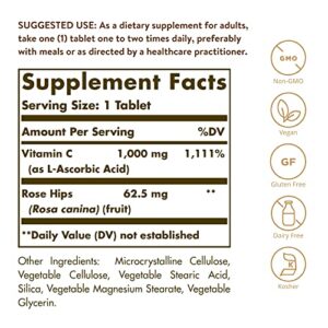 Solgar Vitamin C 1000 mg with Rose Hips, 250 Tablets - Antioxidant & Immune Support - Overall Health - Supports Healthy Skin & Joints - Non GMO, Vegan, Gluten Free, Dairy Free, Kosher - 250 Servings