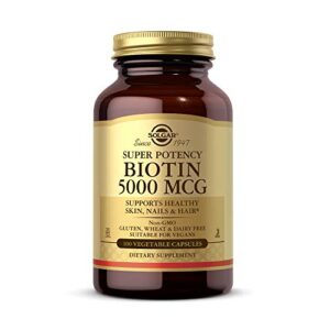 solgar biotin 5000 mcg, 100 veg caps – promote healthy skin, nails & hair – supports energy production, protein, carbohydrate & fat metabolism – vitamin b – non gmo, vegan, gluten free – 100 servings