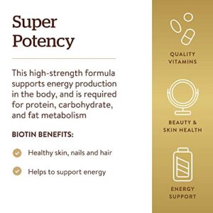 Solgar Biotin 5000 mcg, 100 Veg Caps - Promote Healthy Skin, Nails & Hair - Supports Energy Production, Protein, Carbohydrate & Fat Metabolism - Vitamin B - Non GMO, Vegan, Gluten Free - 100 Servings