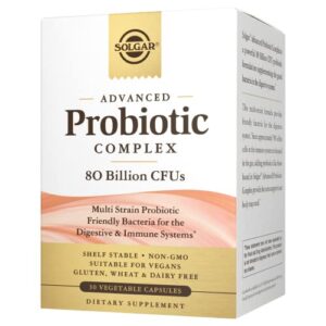 solgar advanced probiotic complex, 30 vegetable capsules – 80 billion cfu multi strain probiotic – everyday care for digestive & immune systems – non-gmo, vegan, gluten & dairy free, 30 servings