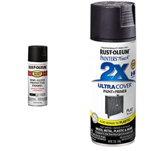 rust-oleum 7798830 stops rust spray paint, 12-ounce, semi gloss black & 249127 painter’s touch 2x ultra cover, 12 oz, flat black