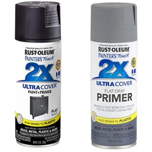 rust-oleum 249127 painter’s touch 2x ultra cover, 12 oz, flat black & 249088 painter’s touch 2x ultra cover, 12 fl oz (pack of 1), flat gray primer, 12 ounce