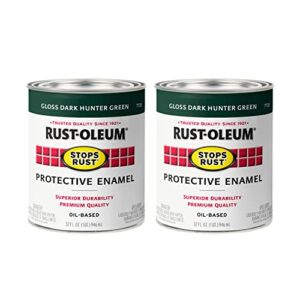 rust-oleum 7733502-2pk stops rust brush on paint, 1 quarts (pack of 2), gloss dark hunter green, 2 can