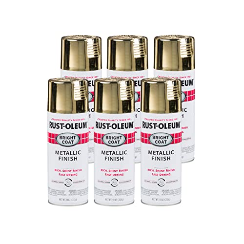 Rust-Oleum 7710830-6PK Stops Rust Bright Coat Metallic Spray Paint, 11 Oz, Gold, 6 Pack