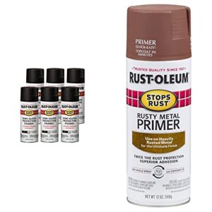 Rust-Oleum 7798830-6PK Stops Rust Spray Paint, 12 Oz, Semi-Gloss Black, 6 Pack & 7769830 Stops Rust Spray Paint, 12-Ounce, Flat Rusty Metal Primer