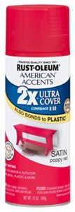 rust-oleum 284977 american accents ultra cover 2x satin, 12 fl oz (pack of 1), poppy red