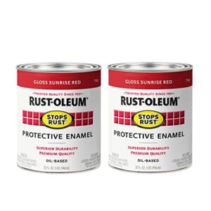 rust-oleum 7762502-2pk stops rust brush on paint, 1 quarts (pack of 2), gloss sunrise red, 2 can