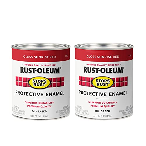 Rust-Oleum 7762502-2PK Stops Rust Brush On Paint, 1 Quarts (Pack of 2), Gloss Sunrise Red, 2 Can