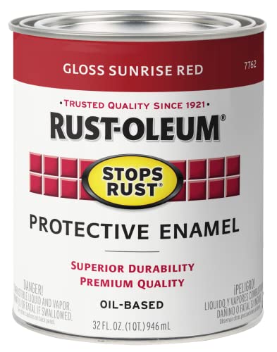 Rust-Oleum 7762502-2PK Stops Rust Brush On Paint, 1 Quarts (Pack of 2), Gloss Sunrise Red, 2 Can