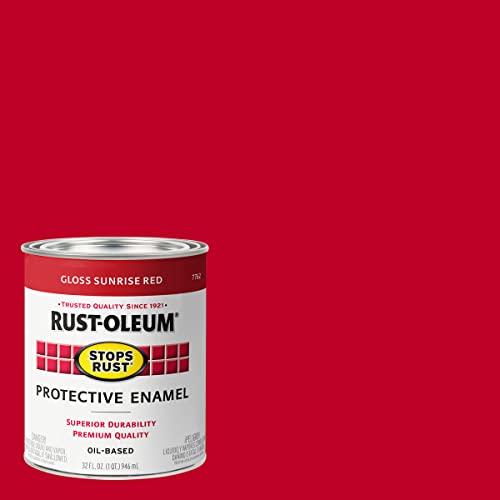 Rust-Oleum 7762502-2PK Stops Rust Brush On Paint, 1 Quarts (Pack of 2), Gloss Sunrise Red, 2 Can