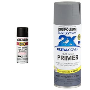 rust-oleum 7798830 stops rust spray paint, 12 oz, semi-gloss black & 249088 painter’s touch 2x ultra cover, 12 fl oz (pack of 1), flat gray mineral primer, 12 ounce