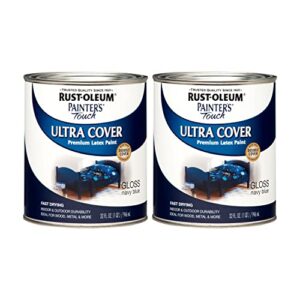 rust-oleum 1922502-2pk painter’s touch latex paint, quart, gloss navy blue, 2 pack