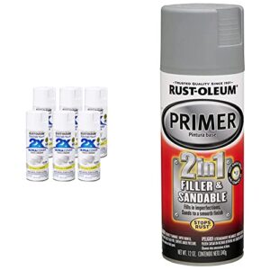 rust-oleum 249090-6 pk painter’s touch 2x ultra cover, 6 pack, gloss white & 260510 automotive 2-in-1 filler & sandable primer, 12 ounce (pack of 1), gray