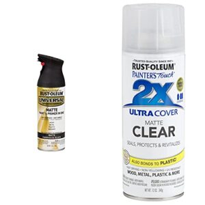 rust-oleum 330505 universal all surface spray paint, 12 oz, matte farmhouse black & 249087 painter’s touch 2x ultra cover, 12 ounce (pack of 1), matte clear, 12 fl oz