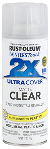 Rust-Oleum 330505 Universal All Surface Spray Paint, 12 oz, Matte Farmhouse Black & 249087 Painter's Touch 2X Ultra Cover, 12 Ounce (Pack of 1), Matte Clear, 12 Fl Oz