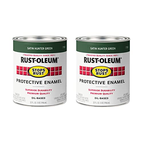 Rust-Oleum 7732502-2PK Stops Rust Brush On Paint, Quart, Satin Hunter Green, 2 Pack