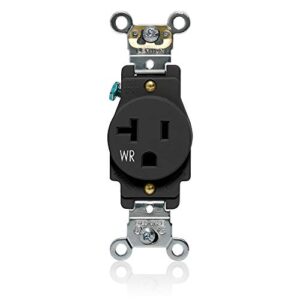 leviton w5361-e single receptacle outlet, weather-resistant, 20 amp, 125 volt, heavy-duty industrial specification grade, back or side wire, self-grounding, black