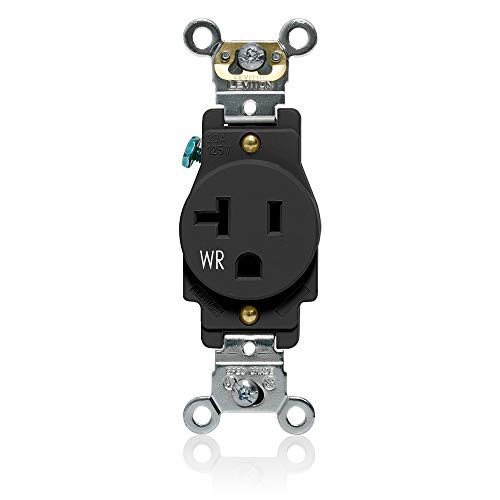 Leviton W5361-E Single Receptacle Outlet, Weather-Resistant, 20 Amp, 125 Volt, Heavy-Duty Industrial Specification Grade, Back or Side Wire, Self-Grounding, Black