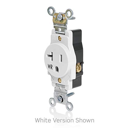 Leviton W5361-E Single Receptacle Outlet, Weather-Resistant, 20 Amp, 125 Volt, Heavy-Duty Industrial Specification Grade, Back or Side Wire, Self-Grounding, Black