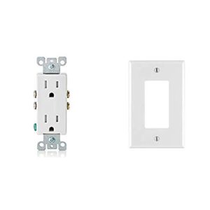 leviton t5325-wmp 15 amp 125 volt, tamper resistant, decora duplex receptacle, straight blade, grounding, 10-pack, white m22-straight, 3 wire, piece and gang decora/gfci wallplate, 10-pack, white