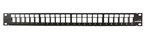 Leviton 49255-H24 QuickPort Patch Panel, 24-Port, 1RU, Cable Management Bar Included, Black