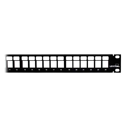 Leviton 49255-H24 QuickPort Patch Panel, 24-Port, 1RU, Cable Management Bar Included, Black