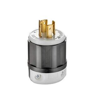 leviton 2411 20 amp, 125/250 volt, nema l14-20p, 3p, 4w, locking plug, industrial grade, grounding – black-white