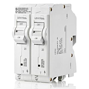 Leviton LSPD2-T Surge Protective Device with Two 20A 1-Pole Plug-On Standard Branch Circuit Breakers, Thermal Magnetic, 120/240 VAC, White