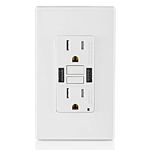 Leviton GUSB1-W 15A SmartlockPro GFCI Combination 24W(4.8A) Type A USB In-Wall Charger Outlet , White