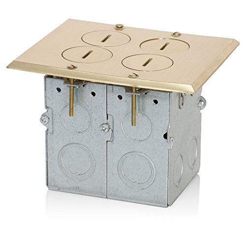 Leviton 35349-TFB 2-Gang Duplex Receptacle Floor Box Assembly, Tamper-Resistant, Brass Finish, 20-Amp, 125V
