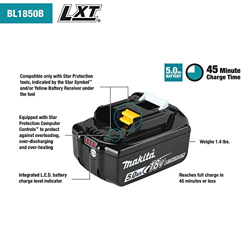 Makita BL1850BDC2 18V LXT® Lithium-Ion Battery and Rapid Optimum Charger Starter Pack (5.0Ah)