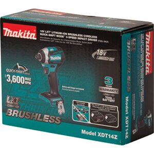 Makita XDT14Z 18V LXT Lithium-Ion Brushless Cordless Quick-Shift Mode 3-Speed Impact Driver, Tool Only,