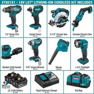 Makita XT801X1 18V LXT Lithium-Ion Cordless 8-Pc. Combo Kit (3.0Ah)