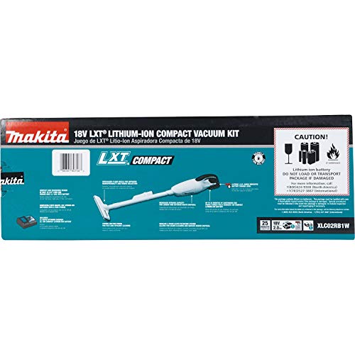 Makita XLC02RB1W 18V LXT Lithium-Ion Compact Cordless Vacuum Kit (2.0Ah), 1.3 Pint