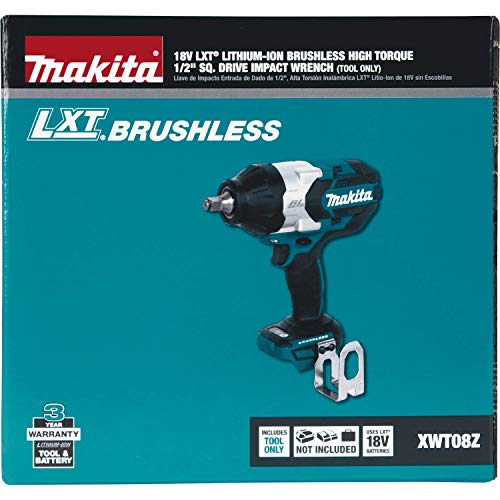 Makita XWT08Z 18V LXT® Lithium-Ion Brushless Cordless High-Torque 1/2" Sq. Drive Impact Wrench, Tool Only