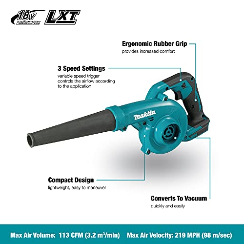 Makita DUB185Z Cordless Handheld Leaf Blower Powered by 18V LXT Li-Ion Battery