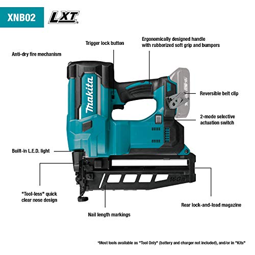 Makita XNB02Z 18V LXT Straight Finish Nailer, 16 Gauge, 2-1/2"