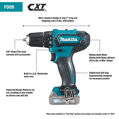 Makita FD09R1 12V max CXT® Lithium-Ion Cordless 3/8" Driver-Drill Kit (2.0Ah)